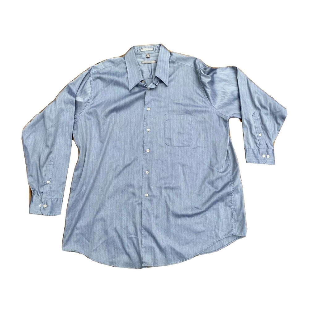 Geoffrey Beene Blue Pin Striped Button Down Dress Shirt Size 18 Big 34/35 L/S
